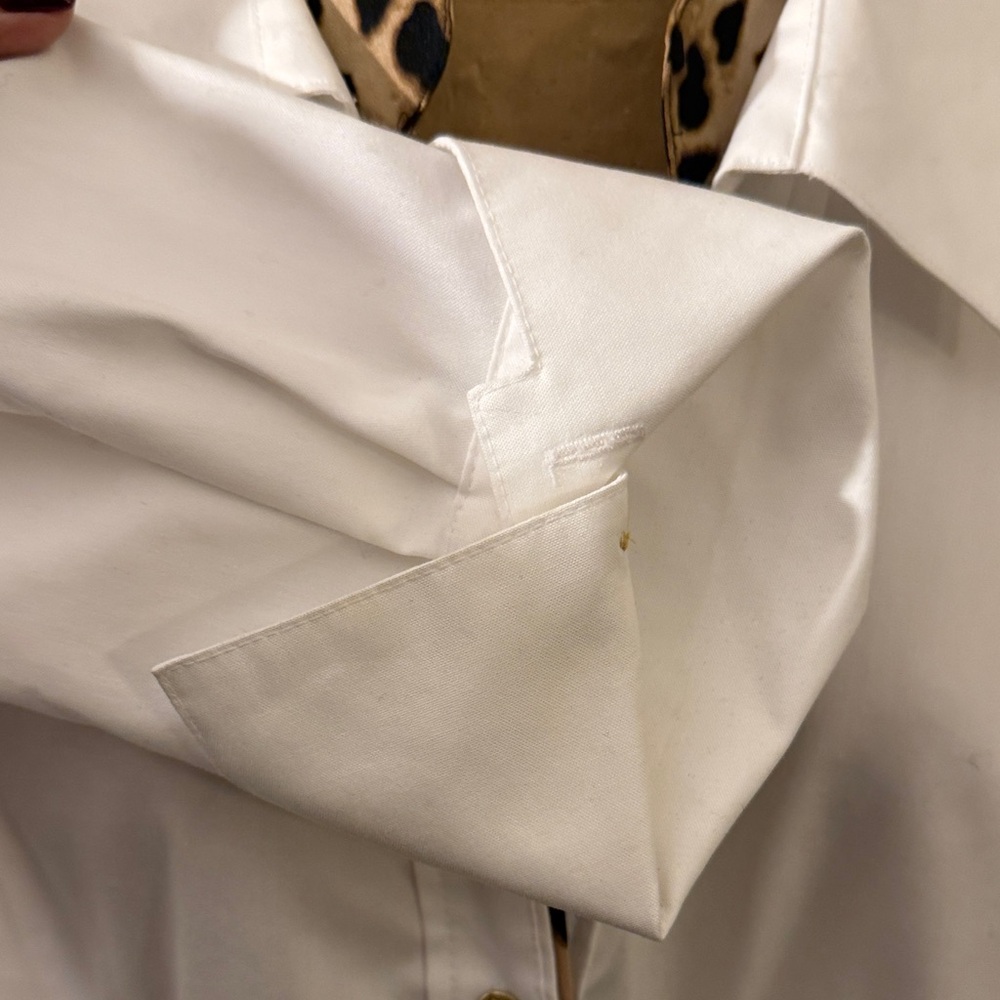 Calvin Klein White Button-Down Shirt with Leopard Trim - Picture 7 of 8